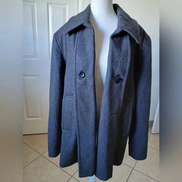Merona womens winter pea coat double breasted wool brend gray size medium - Picture 2 of 16